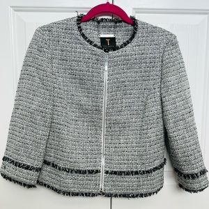 BRAND NEW - Ted Baker Contrast Panel Boucle Fringe Tweed Jacket - Size 2 (US4-6)